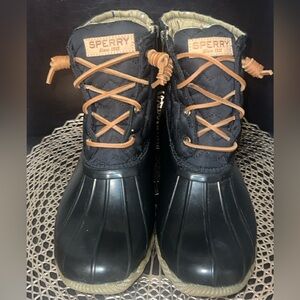 Sperry Black and Brown Quilted Duck Boots